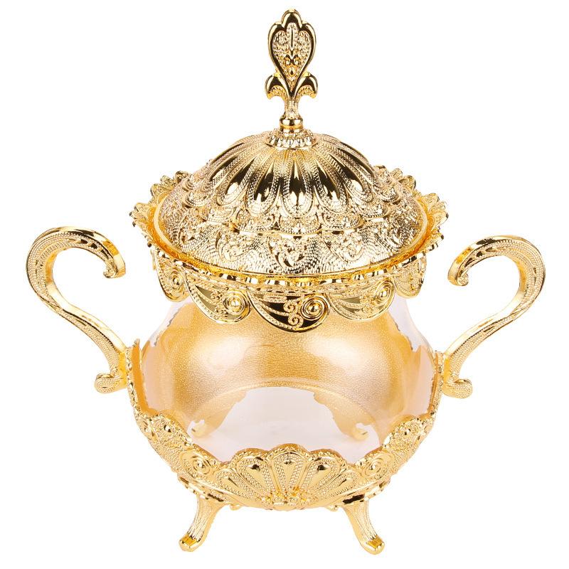 Golden Glass Storage Jar with Lid Restaurant Desktop Sugar Cube Jar Spice Storage Box Seasoning Container Kitchen Storage Tools