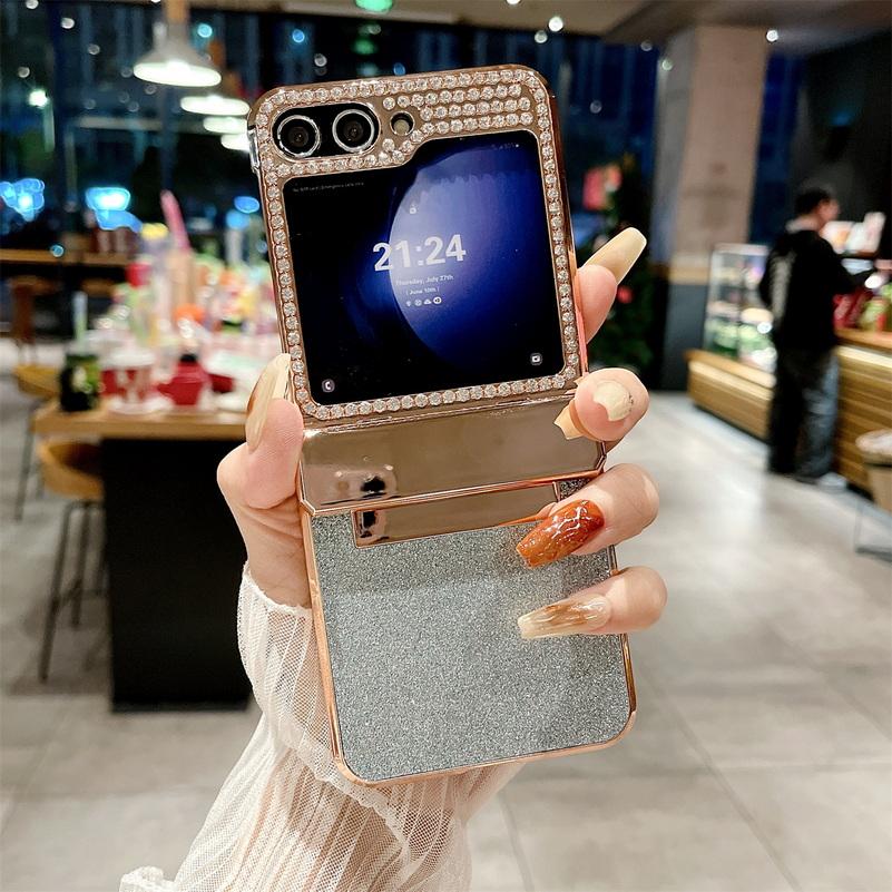 Shiny Rhinestone Glitter Galvanized Hinged Phone Case For Samsung Z Flip 7 FE Galaxy Z Flip 6 5 4 Slim Bling Protection Cover