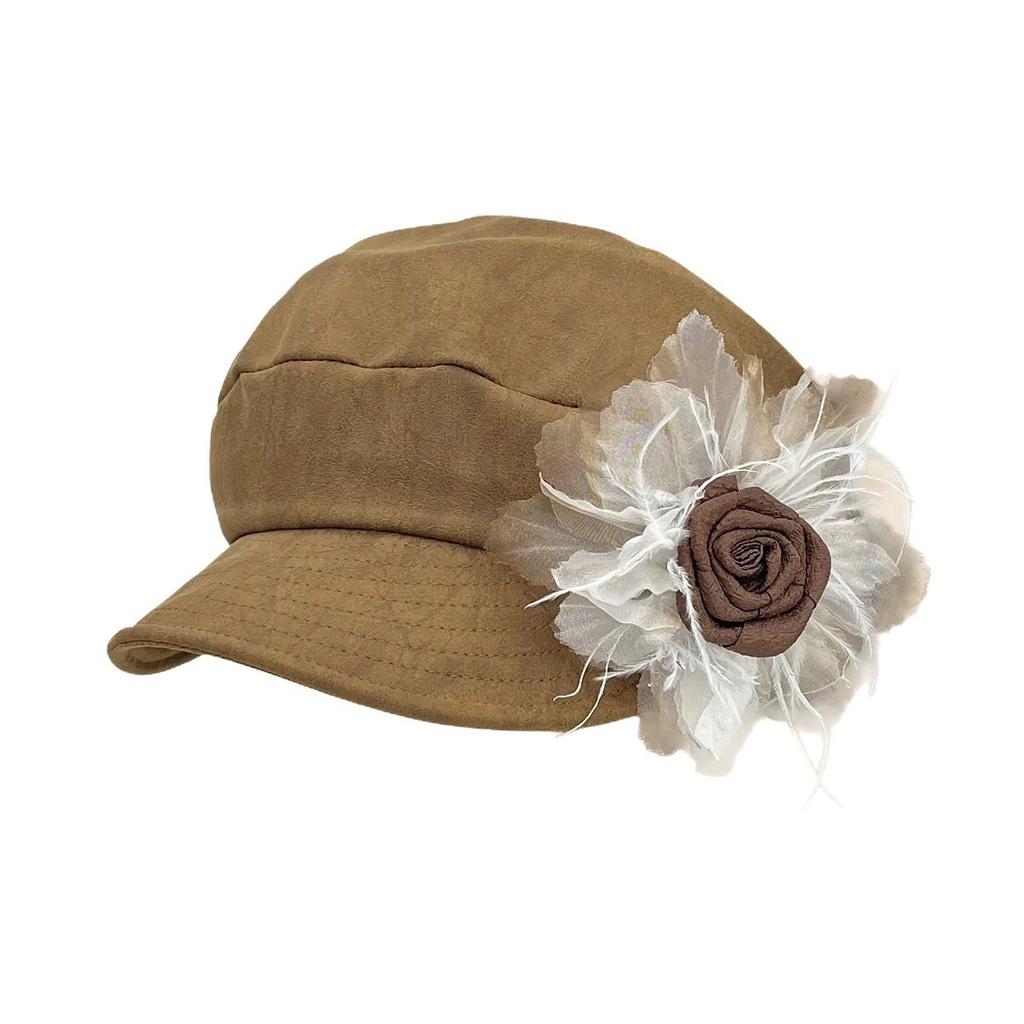Vintage Niche Flower Pleated Beret Women'S Autumn Maillard Wind Cloud Hat Literary Versatile Octagonal Hat Tide
