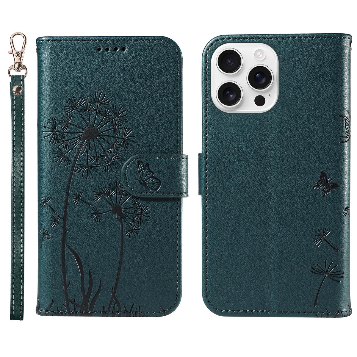 For iPhone 16 Pro Leather Case Wallet Phone Cover Dandelion Imprint A