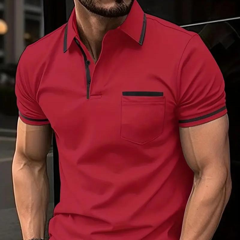 New Men's Polo Shirt Button Pocket Men's Sports Short Sleeve Tops