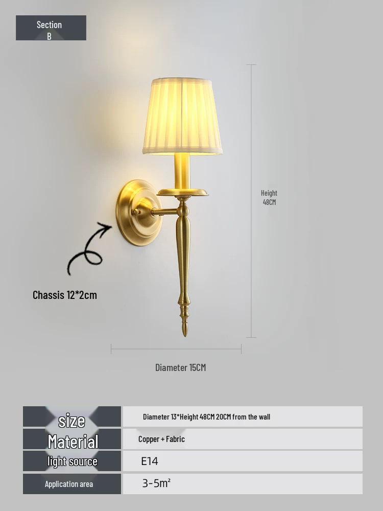 All-Copper Modern American Wall Lamp: Bedroom, Bedside, Living Room, Hotel, Villa, Hallway