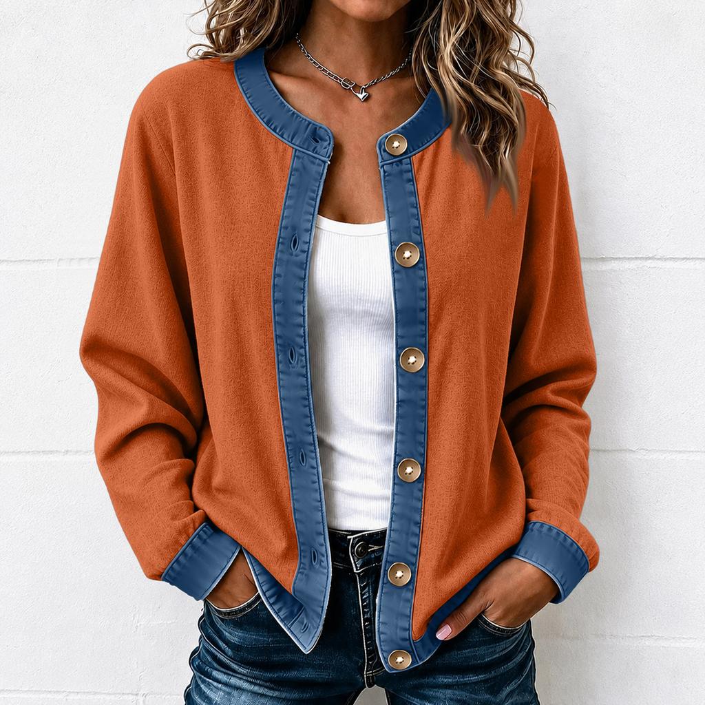Camicia da donna a blocchi di colore in denim a maniche lunghe con bottoni per autunno inverno