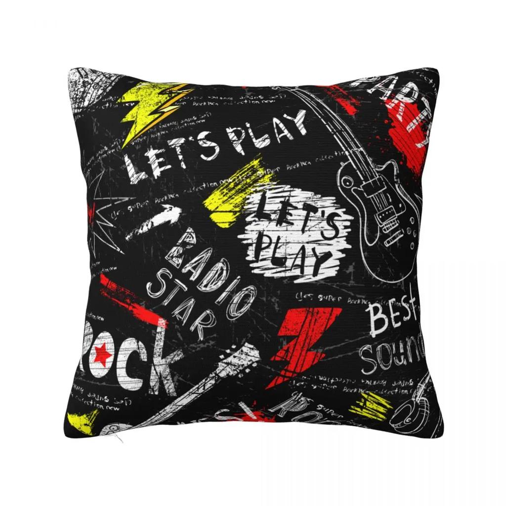 Punk Rock Style Guitar Pattern Pillow Cases Cushion Cover Awesome Zipper Decorative Pillowcover for Home