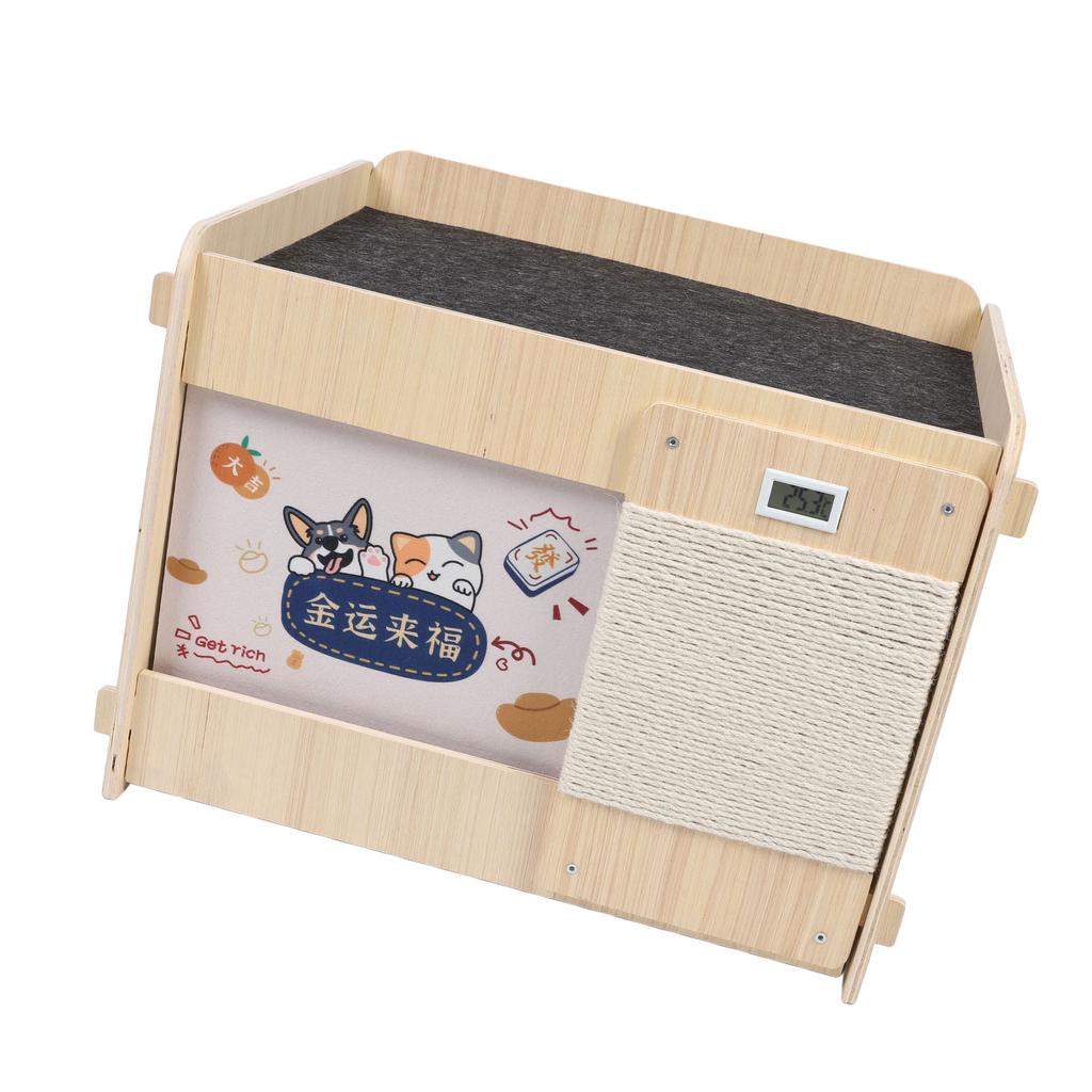 Cooling Cat House Wooden LCD Temperature Display Outside Feral Cat Shelter with Crystal Ice Mat for