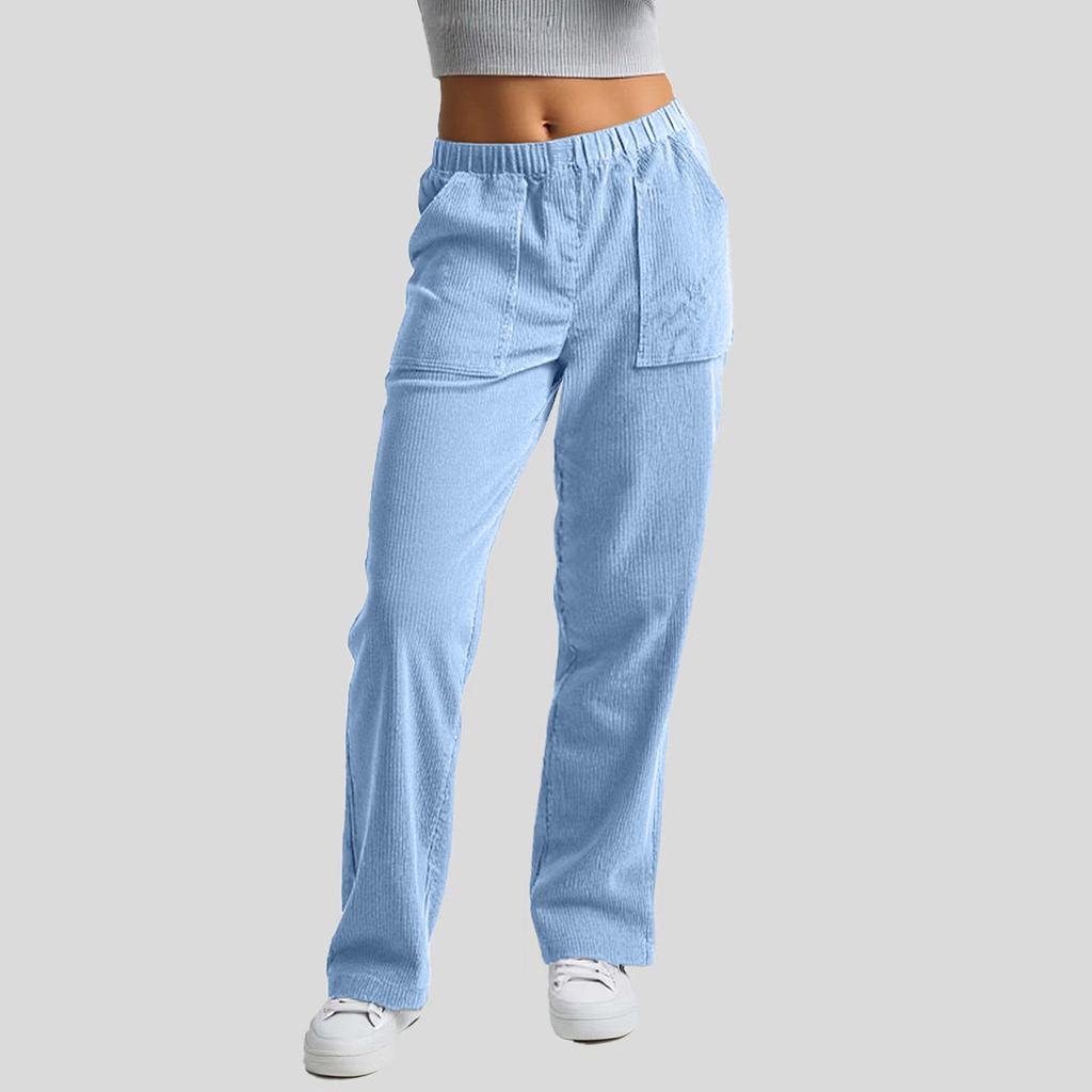 Women's Corduroy Straight Leg Pants with Elastic Waist, Casual Trousers for Everyday Wear