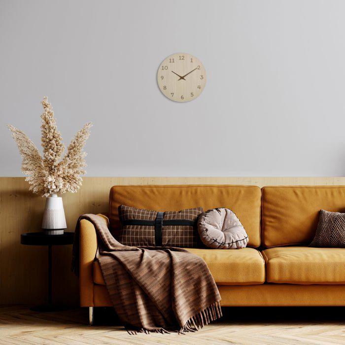 Horloge murale en bois - TFA Dostmann - Analogique - 30 cm de diamètre - Marron clair - Chiffres 3D - Aiguilles incluses