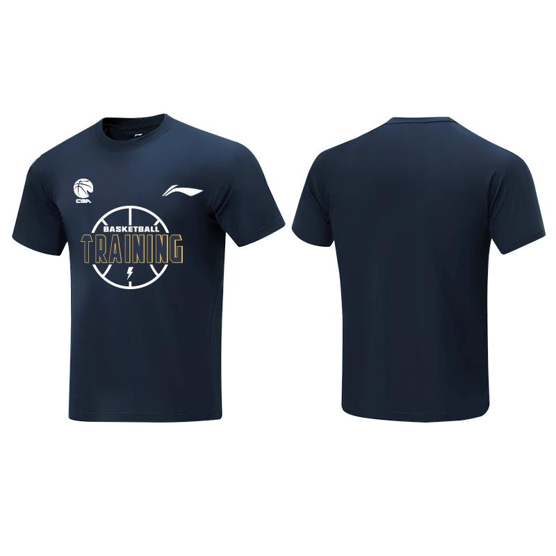 Li Ning T Shirts Unisex Guangdong Blue Crew Neck Moderate Straight Fit AHSVE61-3TRAINING
