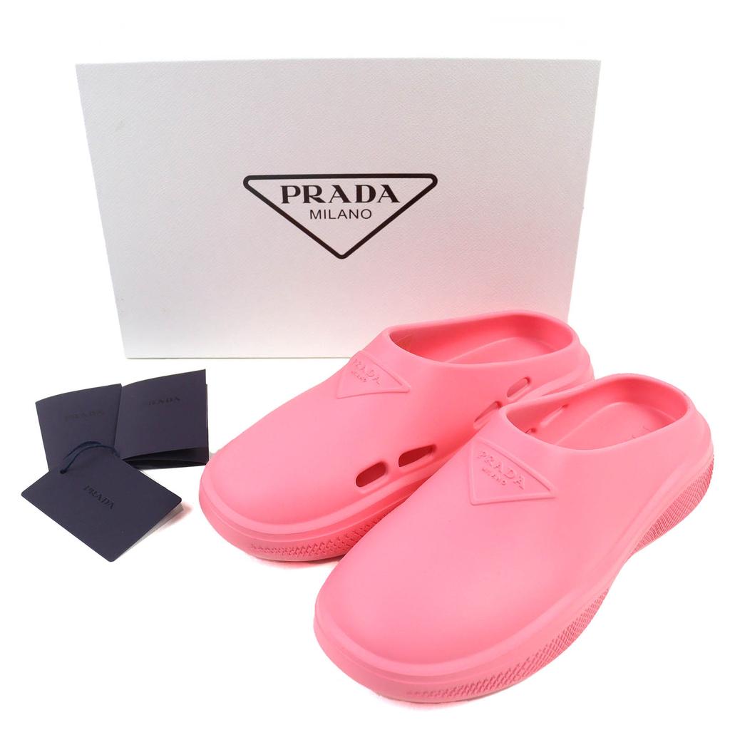 Pristine PRADA Slip-on Triangle Logo Rubber Sandals and Mules Pink 36 1S811M Used
