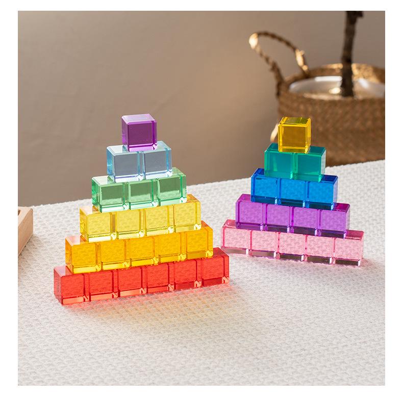 Transparent Rainbow 3D Building Blocks: Educational Acrylic Cubes for Children