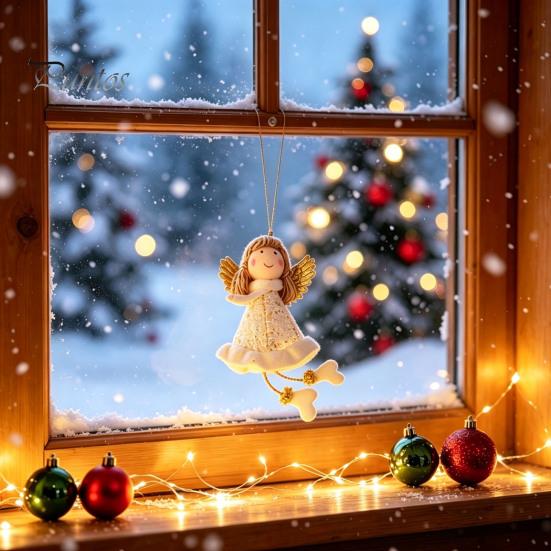 Pastel Color Christmas Tree Decor Angel Hanging Ornaments, Cute Plush Doll Pendant, Xmas Decorative Charms Ornaments for Home Holiday Wedding