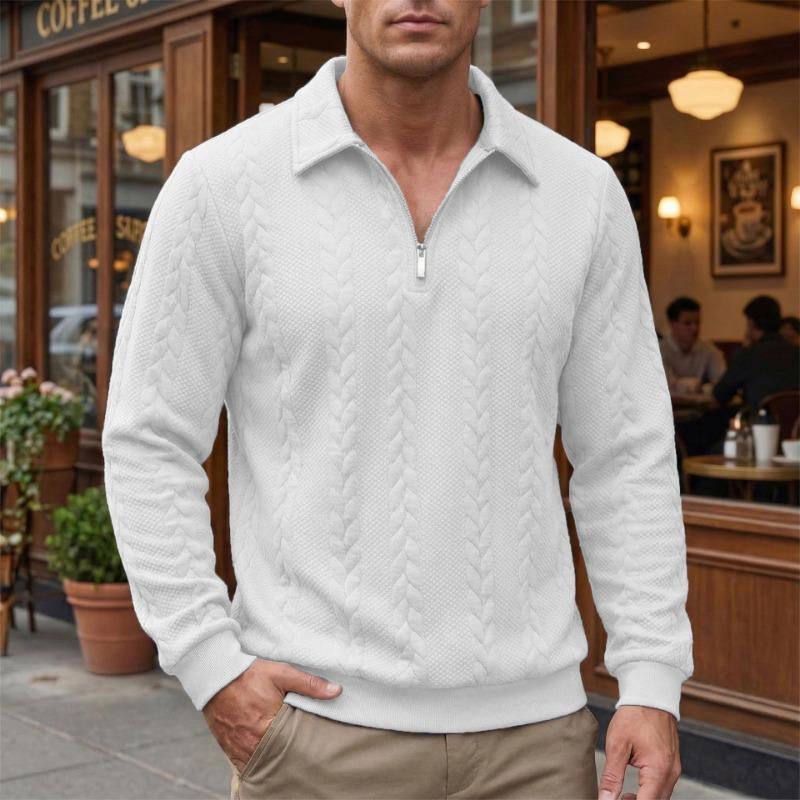 Men s Cable Knit Textured Half-Zip Polo Collar Sweater S