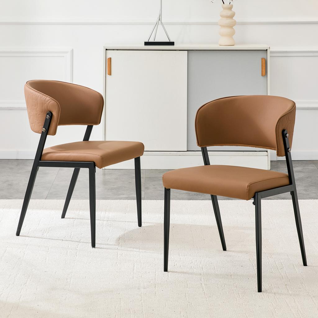 Dining Chair Set of 2 Modern Upholstered with Metal Frame, Ergonomic Backrest, Faux Leather Chair for Dining Room Living Room Kitchen - Chair Only