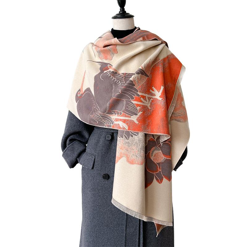Girl Style Mori Stork Autumn And Winter Double-Sided Imitation Cashmere Scarf Winter High-End Warm Shawl