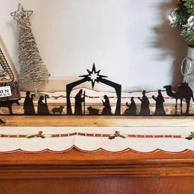 Presépio de Alta Qualidade Decoração de Natal Metal Base de Madeira Decoração de Mesa Preto Enfeite para Casa Casa