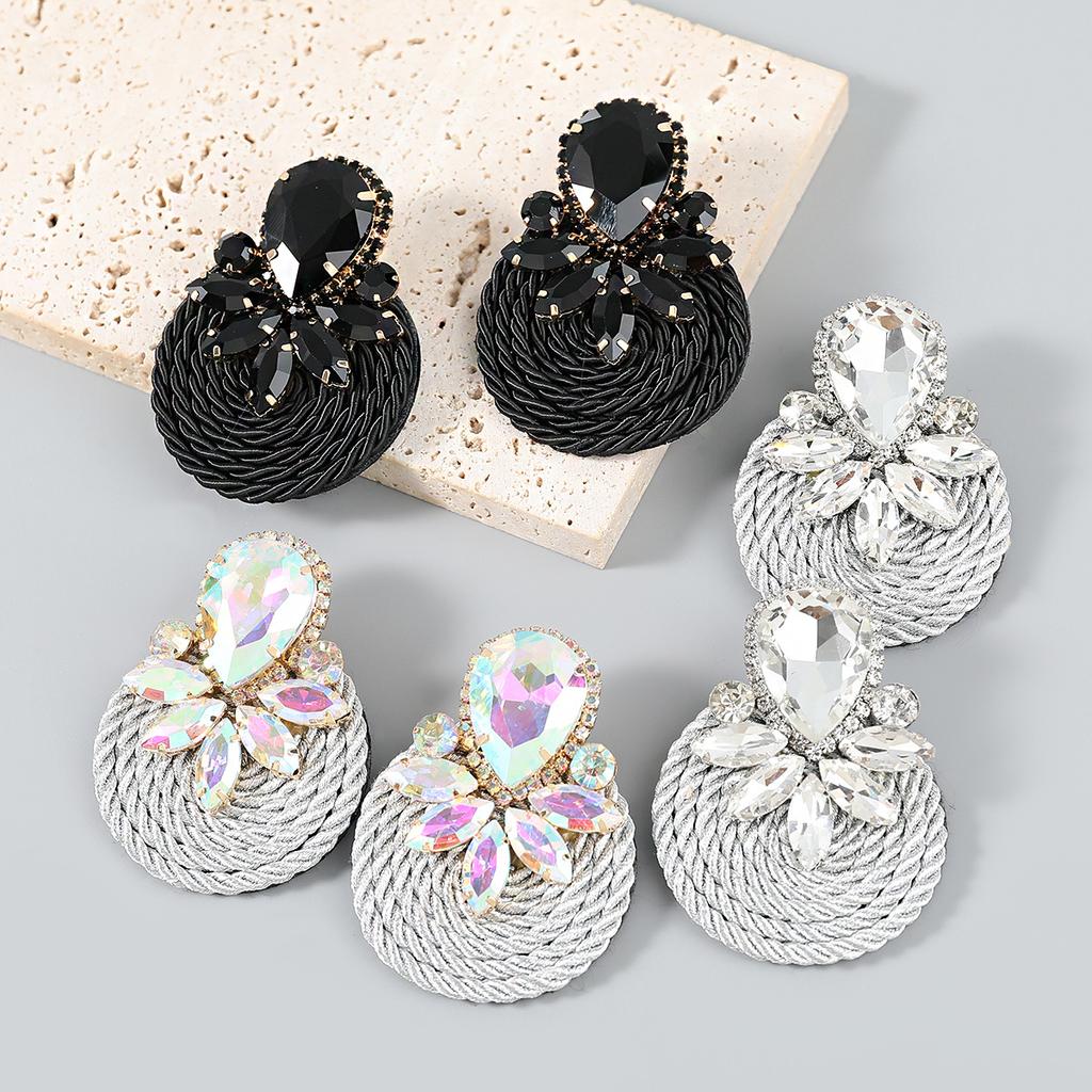 Exaggerated Geometric-shaped Polyester Stretch Yarn Woven Round Earrings for Women, New Style Jewelry