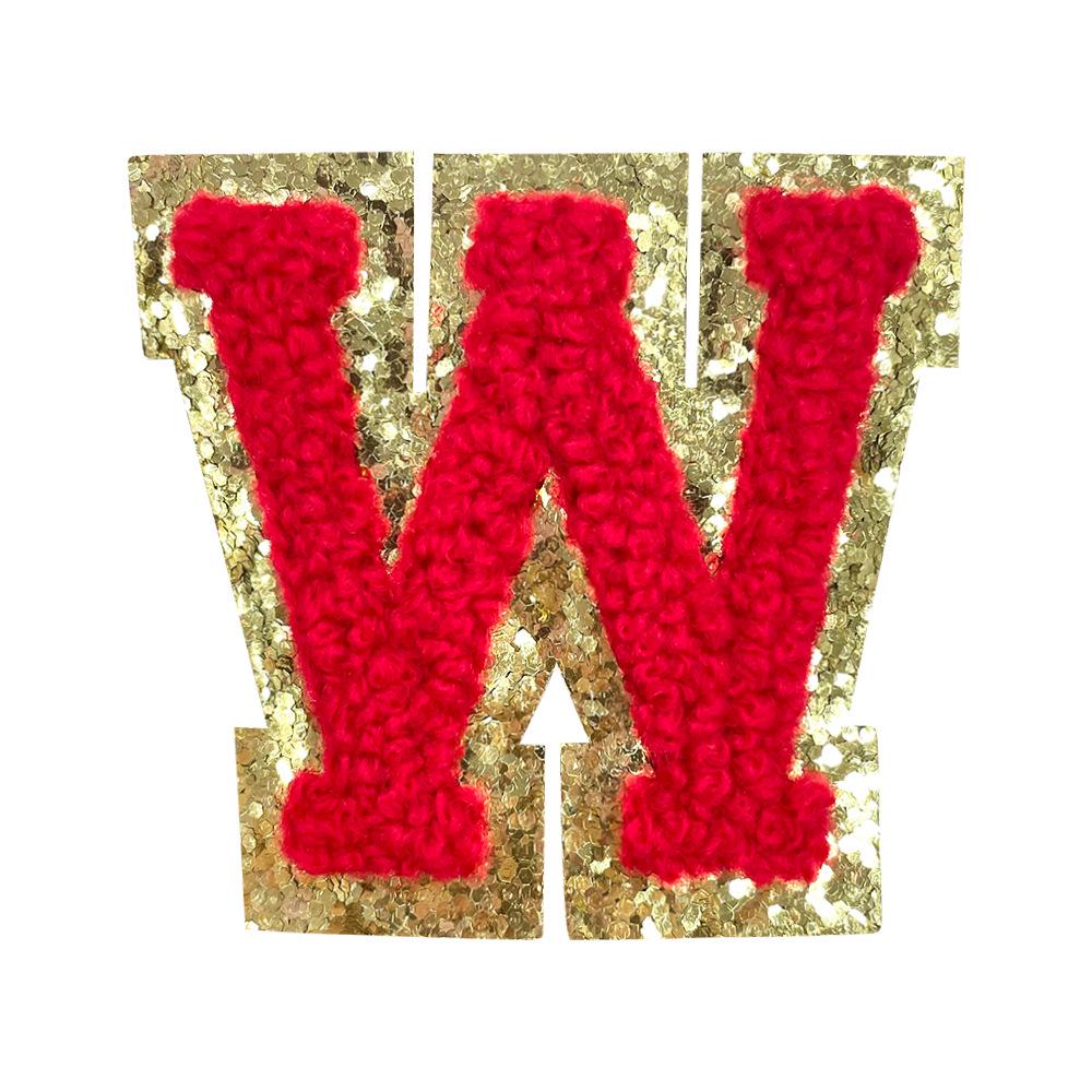 Red A-Z Chenille Embroidery Letter Patches, 5cm Self-Adhesive for DIY Clothing.
