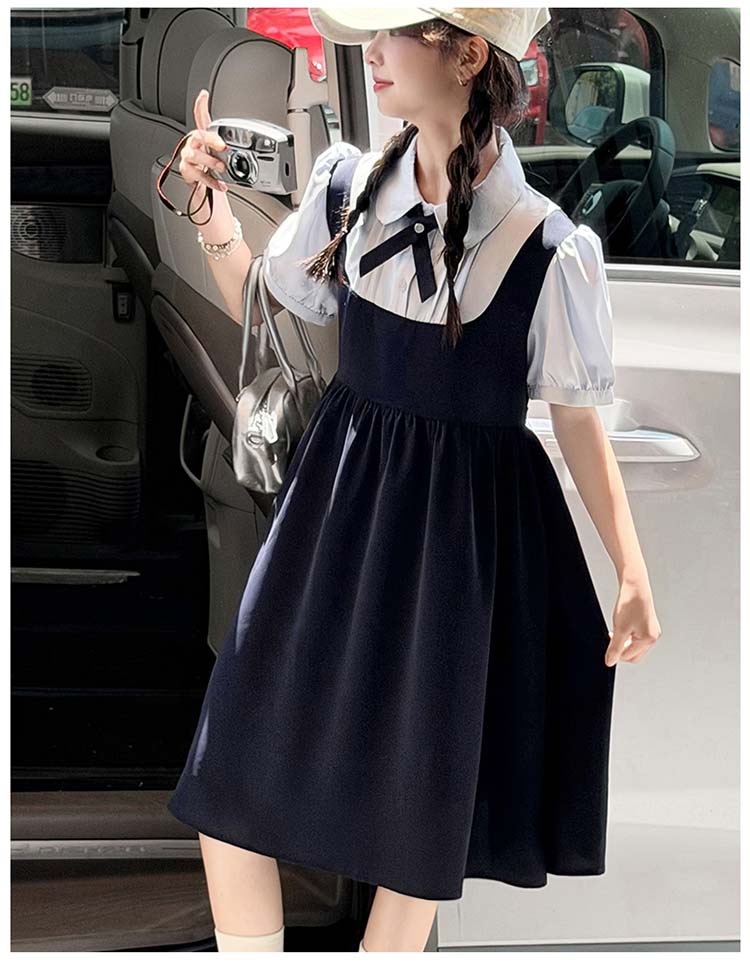 Girls' Dress - Summer College Style Casual Vacation Two-Piece Bubble Sleeve Skirt