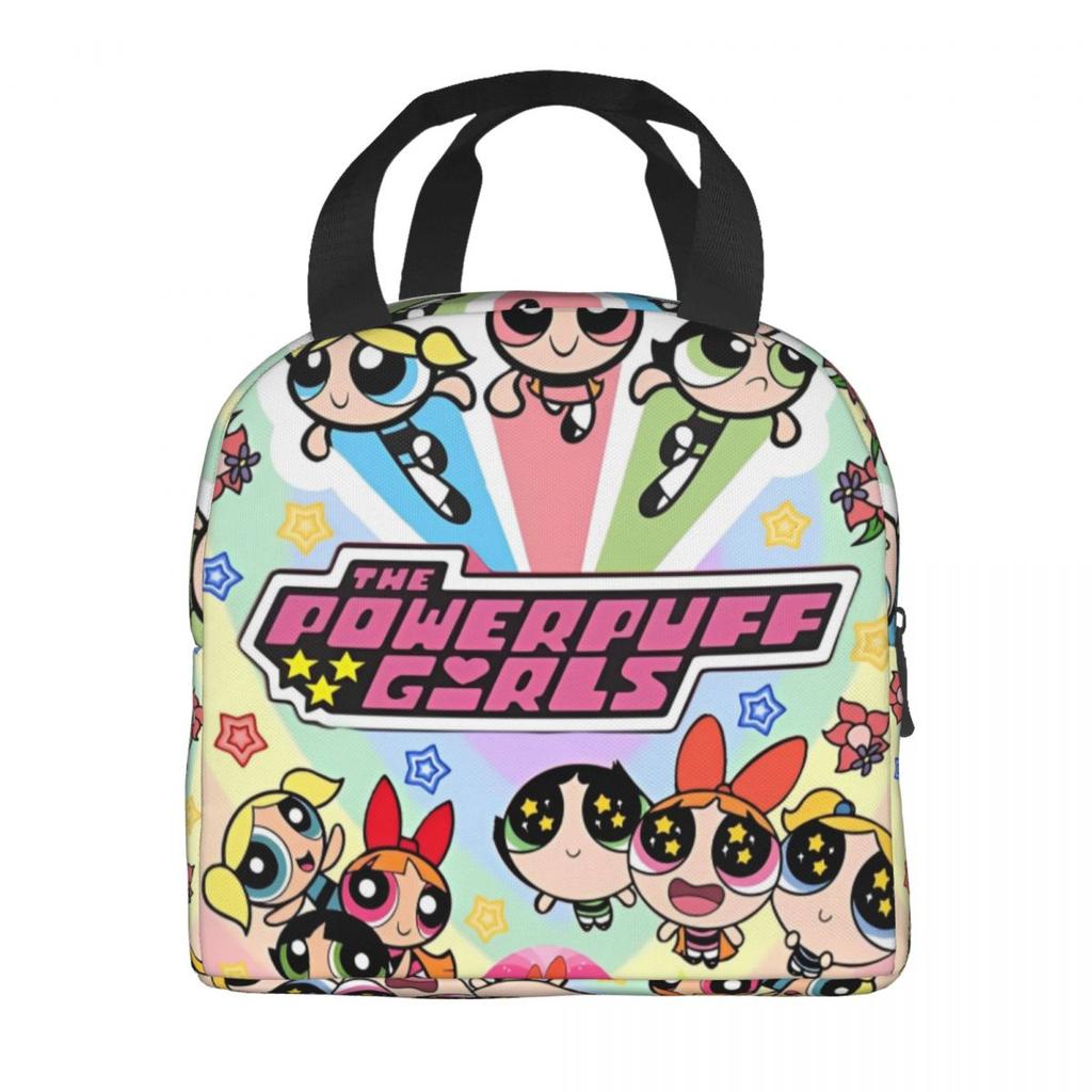 P-PowerPuffs Cartoon Accessories Insulated Lunch Bags For Work Food Storage Bag Portable Cooler Thermal Bento Box