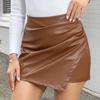 Mini-jupe taille haute, couleur unie, design amincissant, fausse jupe en similicuir, jupe couvrant les hanches, usage quotidien
