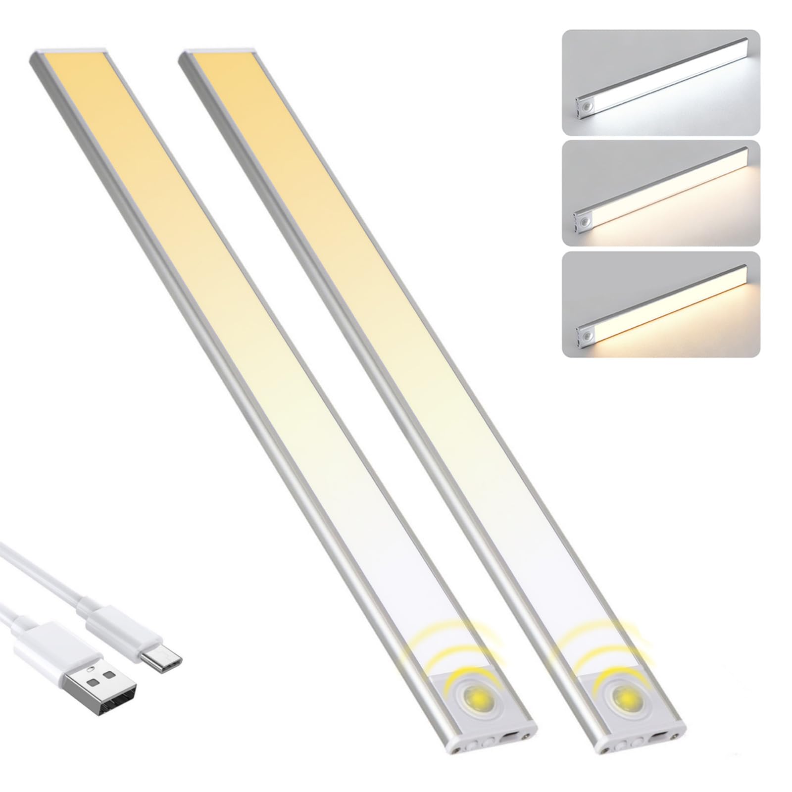 

Vividorad [Набор из 2 штук] 30см Светодиодный светильник с датчиком движения, Барный светильник [Не требует проводки, Диммируемый, 3 цвета], Ручной/Ножной светильник, Для помещений, Перезаряжаемый через Type-C,