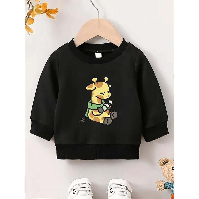 European sizes Kids 0-3 Years Giraffe Print Sweater - Giraffe Pattern Long Sleeve Round Neck Sweatersuit, Spring & Fall Outfits for