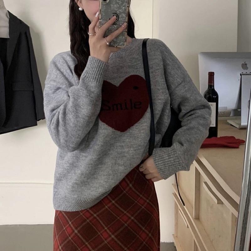 

Вязаный пуловер с длинным рукавом в стиле ретро, женский осенне-зимний, новый, свободный, омолаживающий, вязаный топ one size fits all серый