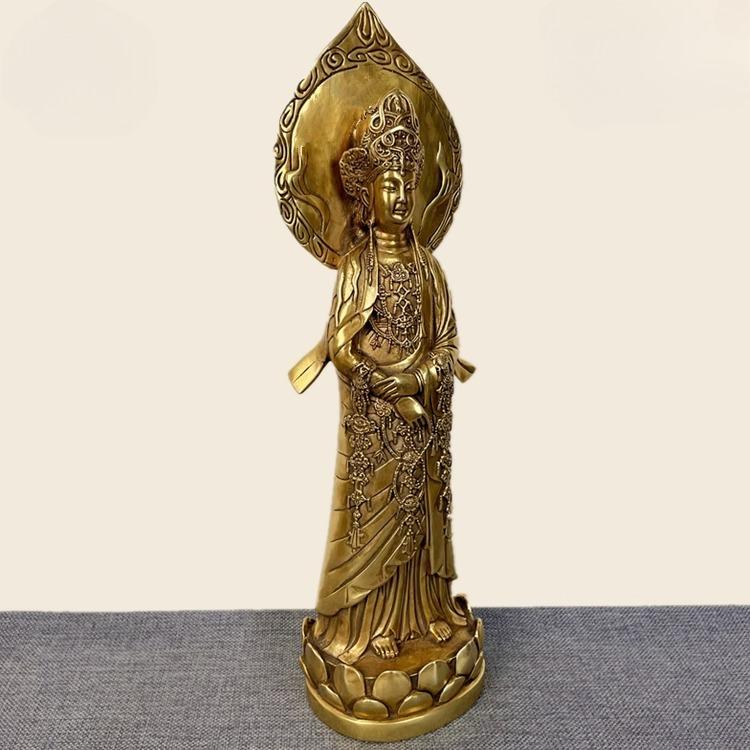 Feng Shui Brass Ornaments Guanyin Bodhisattva Counting Beads Buddha Statue
