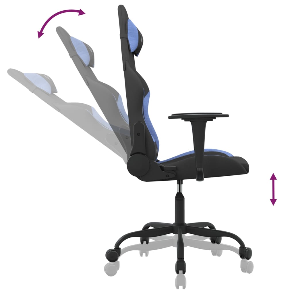 Gaming Chair with Massage Function Black and Blue Fabric
