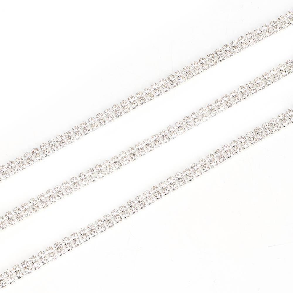 1pcs 3mm Rhinestones Rhinestone Chain Ribbon 2 Row Design DIY Wrap Roll Ribbon  For DIY Crafts