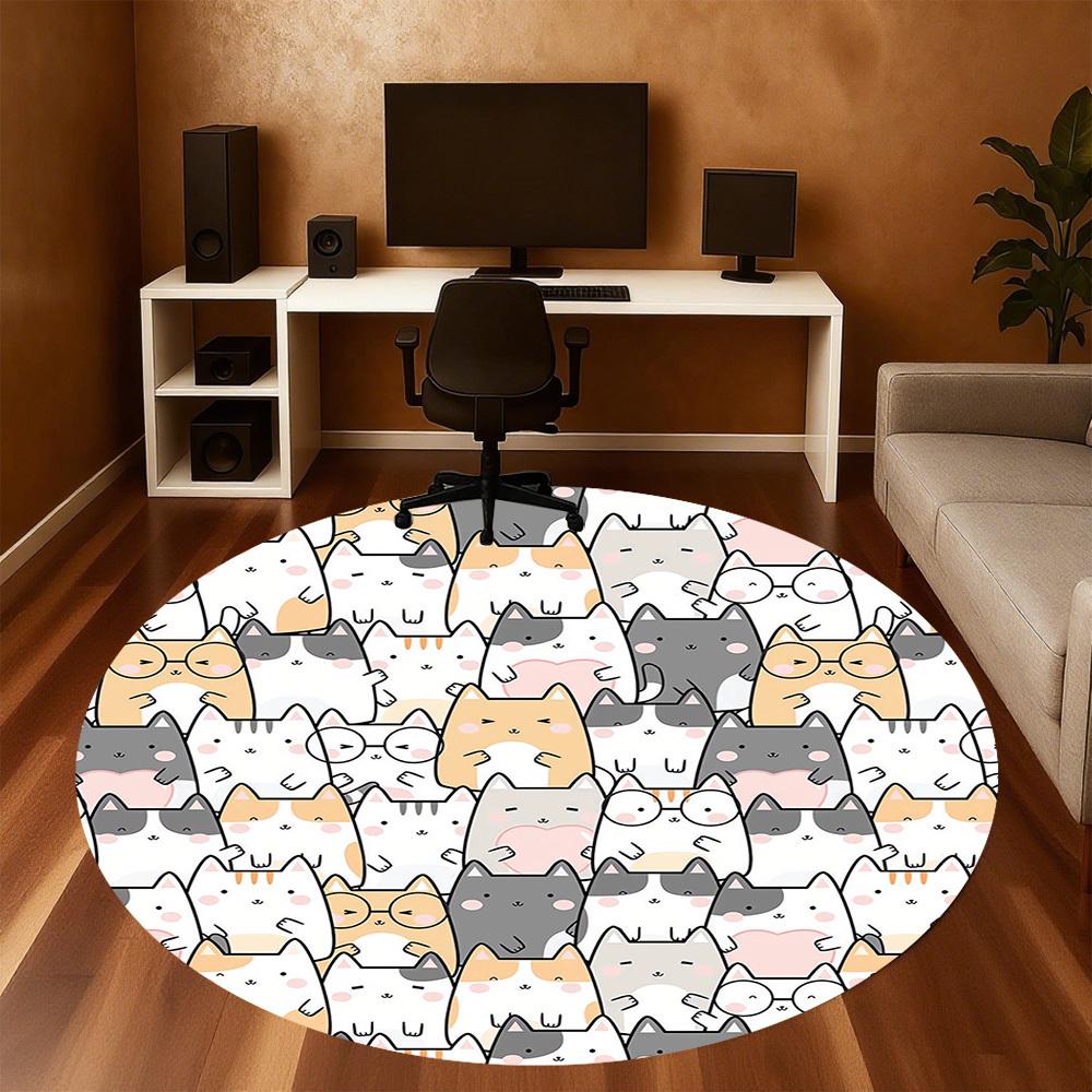 1pc Cat Circle Round Chair Mat Area Rug - Non-Slip, Floor Mat for Office, Bedroom, and Indoor Decor -1002090