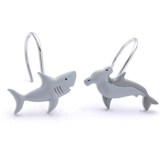 12 Pcs Shower Curtain Hooks Decorative Shark Shower Curtain Hangers Heavy Duty Metal Shower Curtain Rings for Bathroom Bedroom Living Room Decor