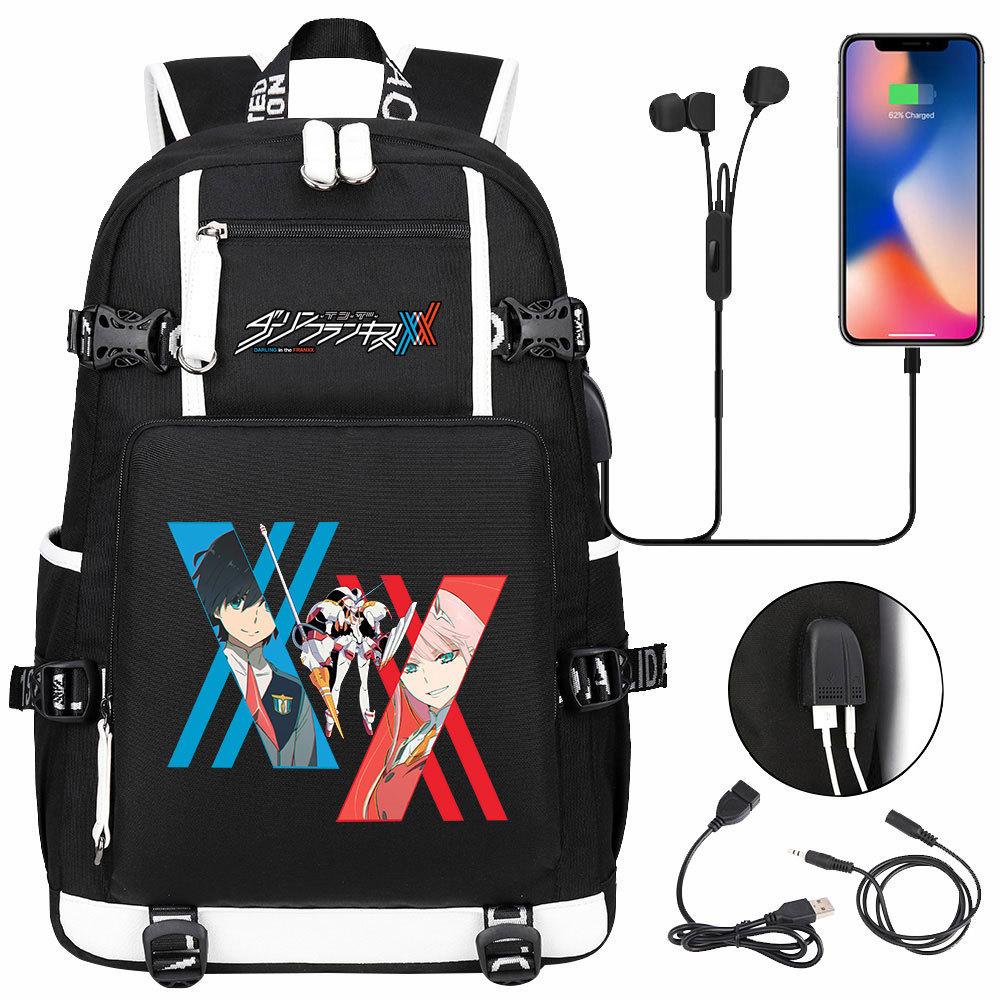 Anime Cloud Print USB Backpack for Teens Students Casual Large Capacity Travel Daypack