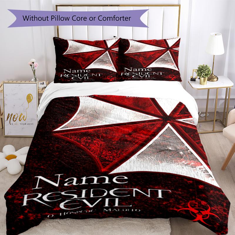 3pcs Custom Name Resident Evil Bedding Set Duvet Cover Closure Includes 1 Duvet Cover & 2 Pillowcases, Soft and Comfortable for All Seasons.