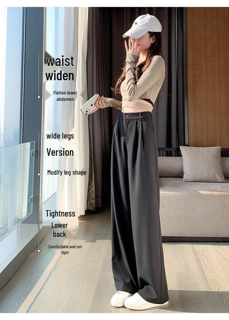 Women's High-Waisted Wide-Leg Drapey Trousers - Plus Size, Korean Style, Slimming, Floor-Length, Suited for Spring and Autumn.