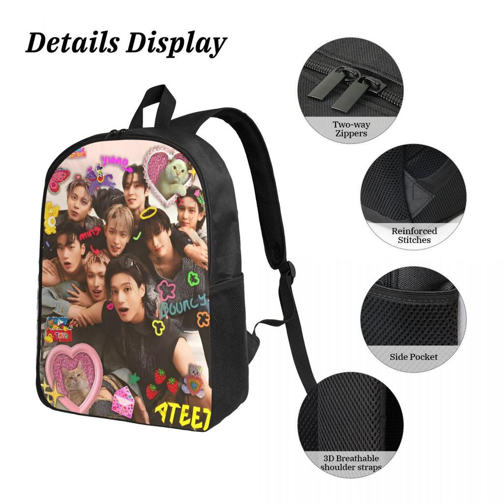 3 Stück ATEEZ Musiktour Kpop Band Merch Rucksack-Set für Kinder Federmäppchen Schulranzen-Sets mit Brotdose Für Schulschüler Tagesrucksack