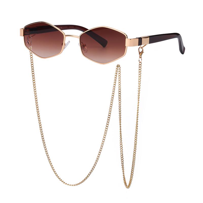 Korean Style Women's Round Frame Sunglasses with Fashion Chain