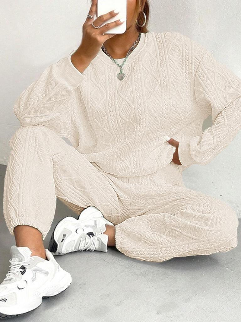 Damen Herbst/Winter 2025 Europäische & Amerikanische Mode Gerippte Jacquard-Langhosen Lässiges Zweiteiler-Set
