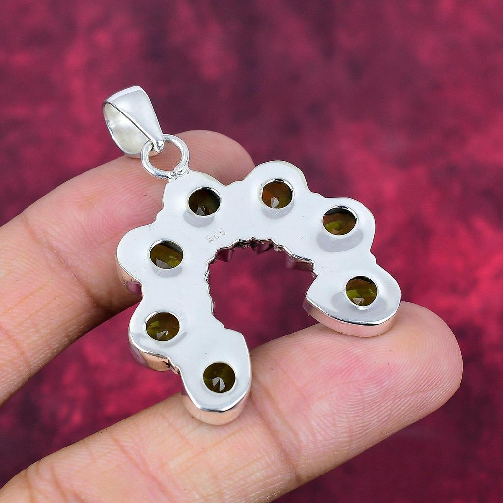 Peridot anheng edelstenssmykker, 925 solid sterling sølv anheng, håndlagde smykker fødselsstein anheng, gave til ham