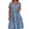 2023 Cotton Linen Beach Dress for Women | Loose-Fitting V-Neck Ruffled Hem & Solid Color | Ideal for Summer Clothing & Vestidos