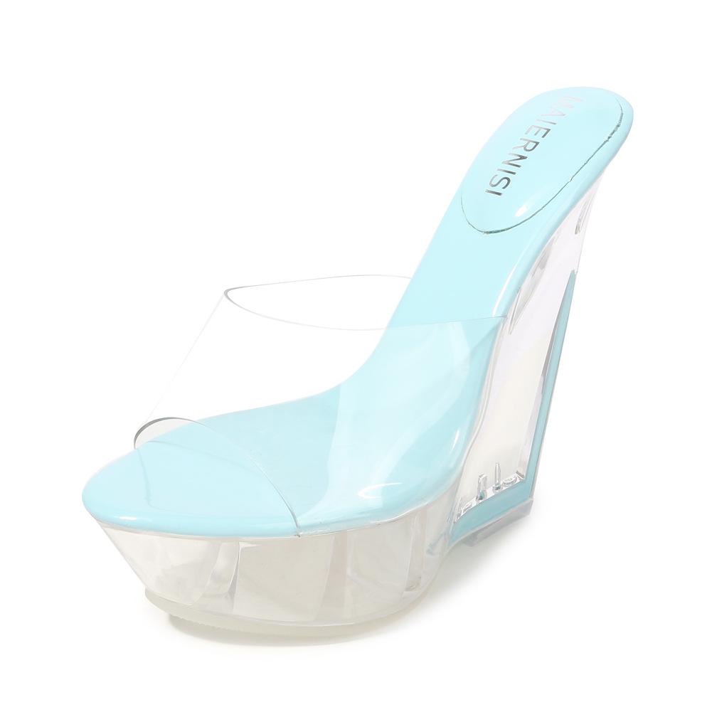 Plateauabsatz coole Hausschuhe hoch transparent keilförmiger Spezialabsatz Kristallschuhe wasserdicht Tisch sexy Sandalen mit offenen Zehen für Damen