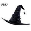 Halloween Witch Hat Wizard Hat, Adult Kids Cosplay Cone with Spider Leather Web Star Decor, Gothic Party Costume Prop, Trick or Treat Accessory