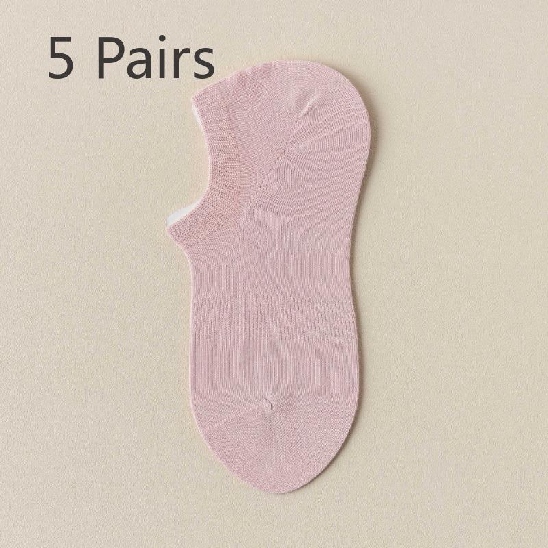 5 Pairs of Women's Summer Thin Cotton Non Slip Absorbent Breathable Invisible Shallow Mouth Sports Socks