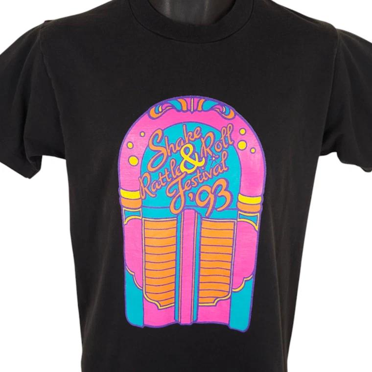 Vintage Jukebox T Shirt Mens Size Small Black 90s Shake Rattle & Roll Fest USA 4XL