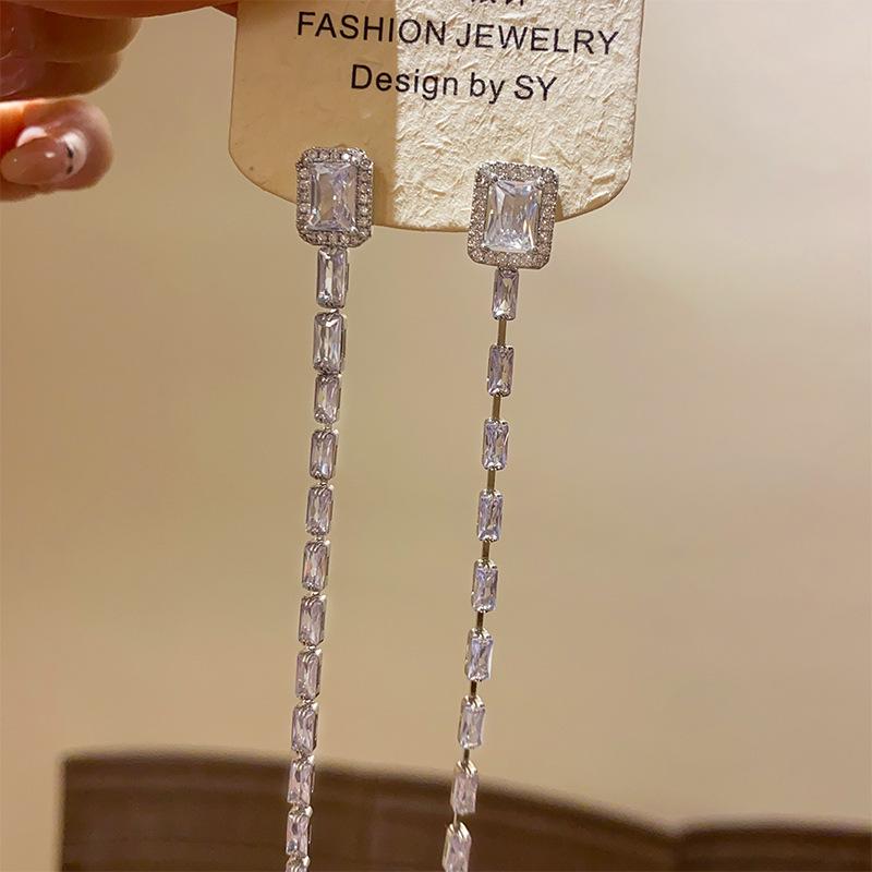 Silver Zircon Tassel Stud Earrings - Korean Style High-End Luxury for Women