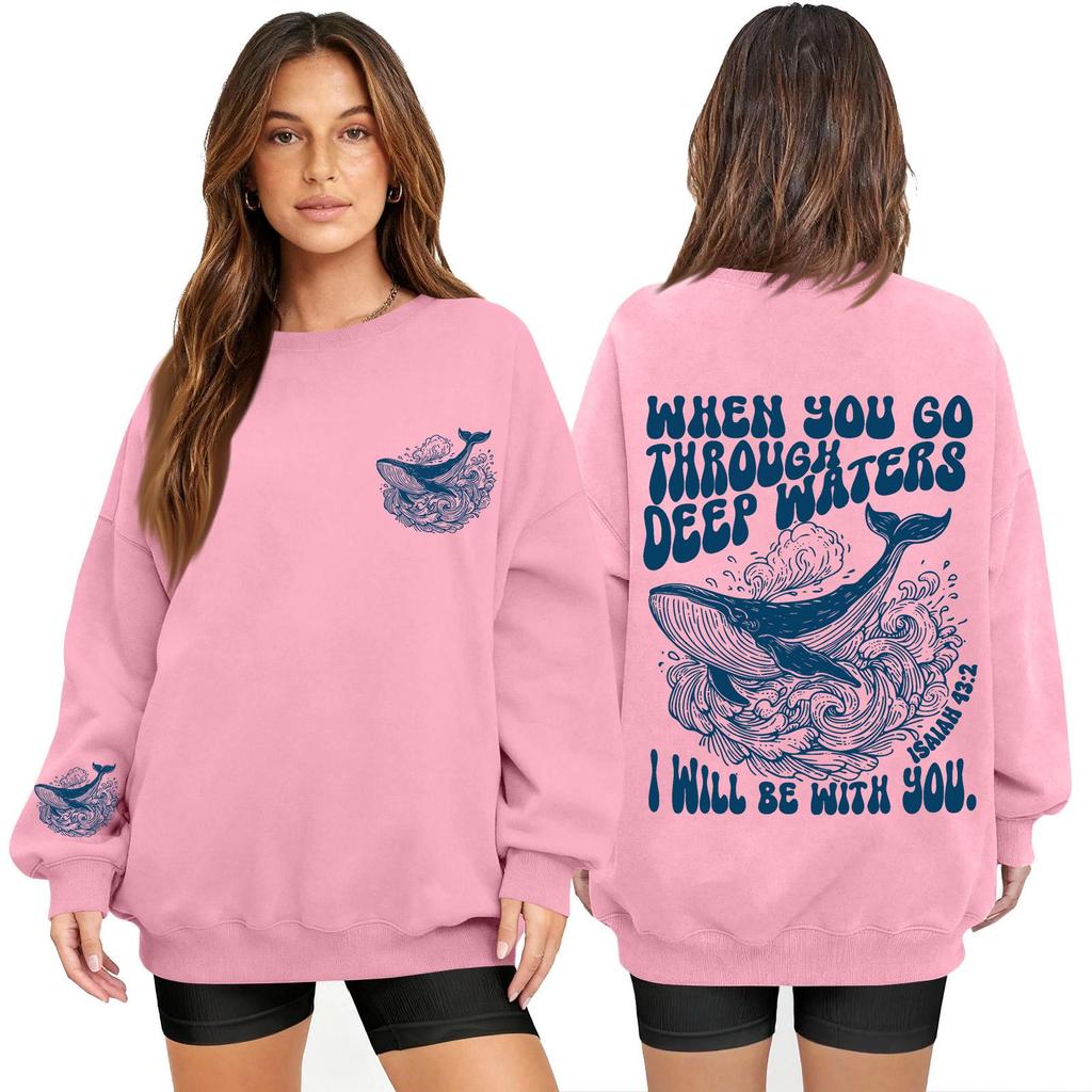 Women's Fashion Long Sleeve Print Round Neck Loose Pullover Sweater Top