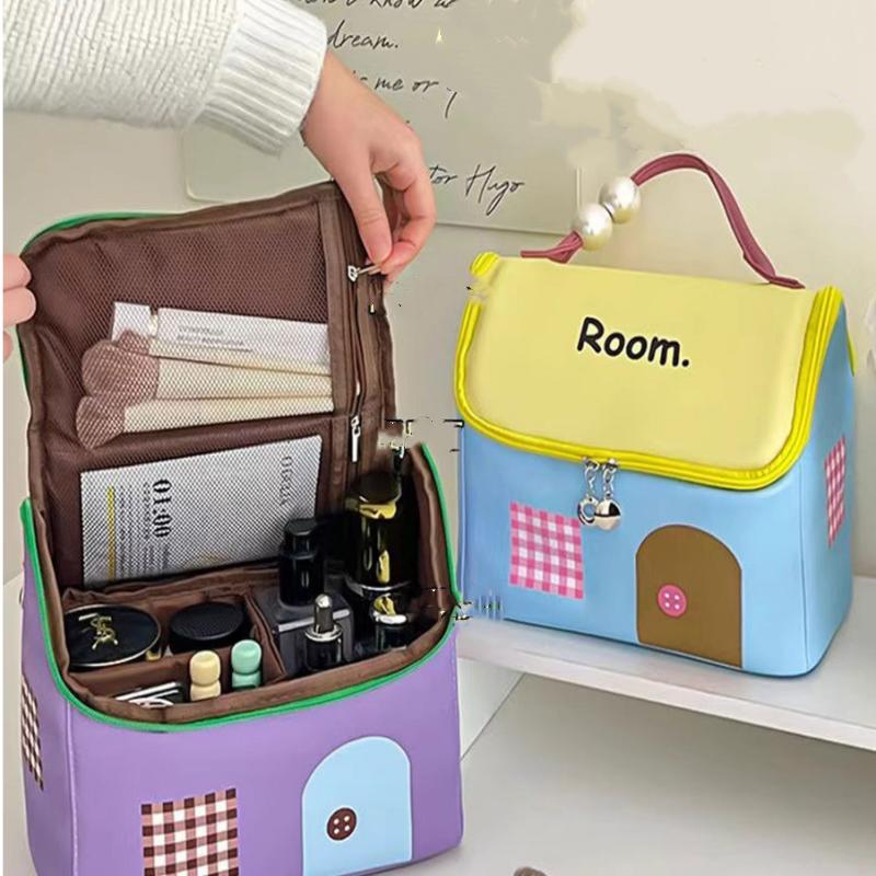 Dopamine Little House Makeup Bag for Women, Large Capacity, compartments, hand-held, 2025 New waterproof travel portable Storage bag
