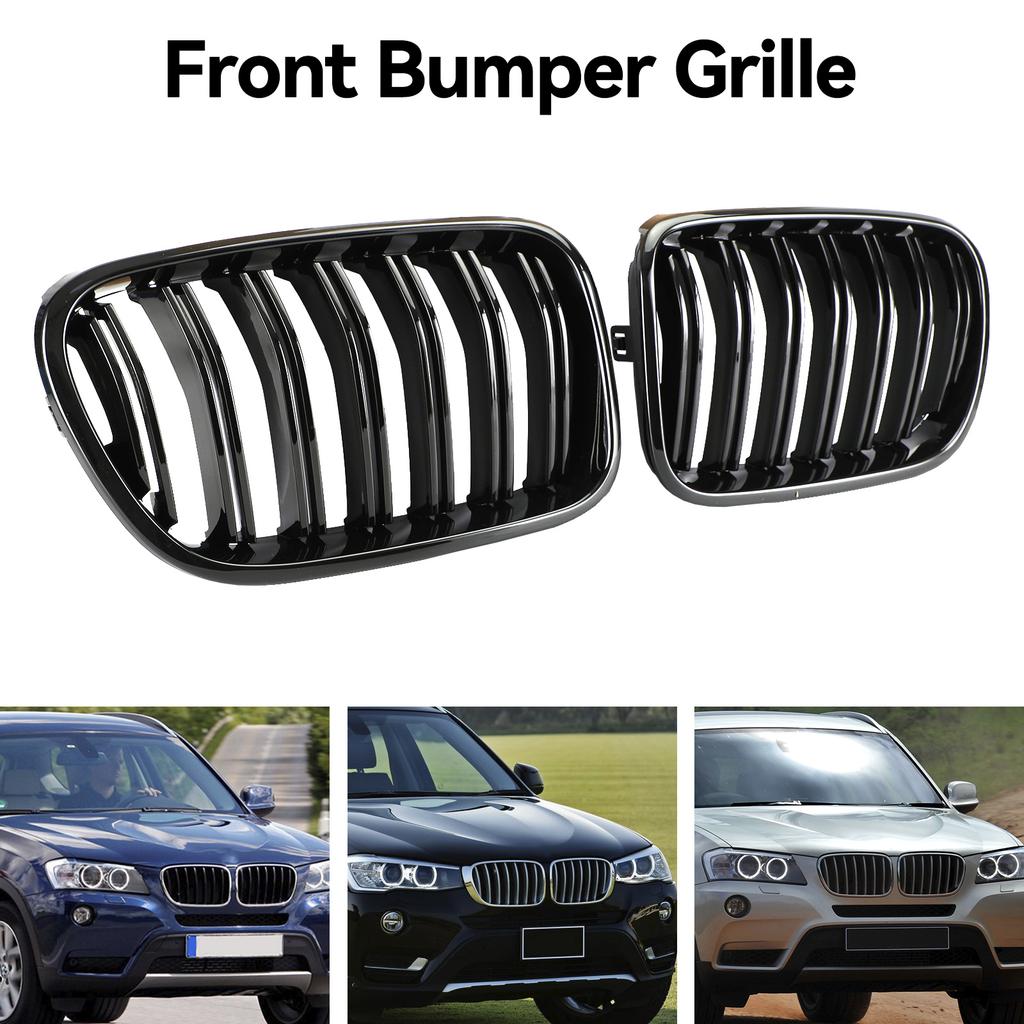 Gloss Black Front Bumper Kidney Grille Grill Fit BMW X3 F25 2011-2014 Dual Line