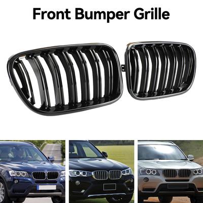 Gloss Black Front Bumper Kidney Grille Grill Fit BMW X3 F25 2011-2014 Dual Line