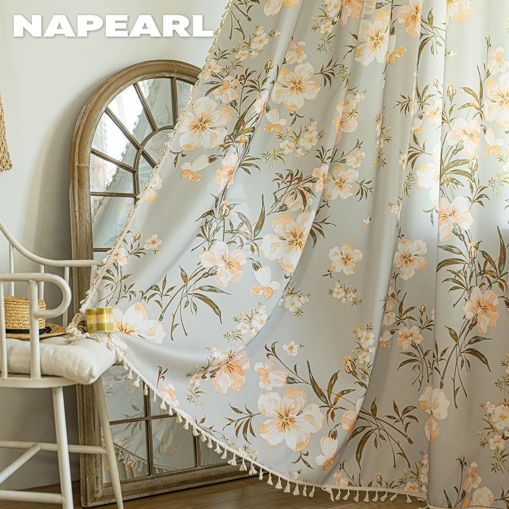 1 Pezzo Tende NAPEARL Stile Campagna Francese con Stampa Floreale e Bordo con Nappe Semitrasparenti per Camera da Letto Soggiorno Finestra Decorazione Casa